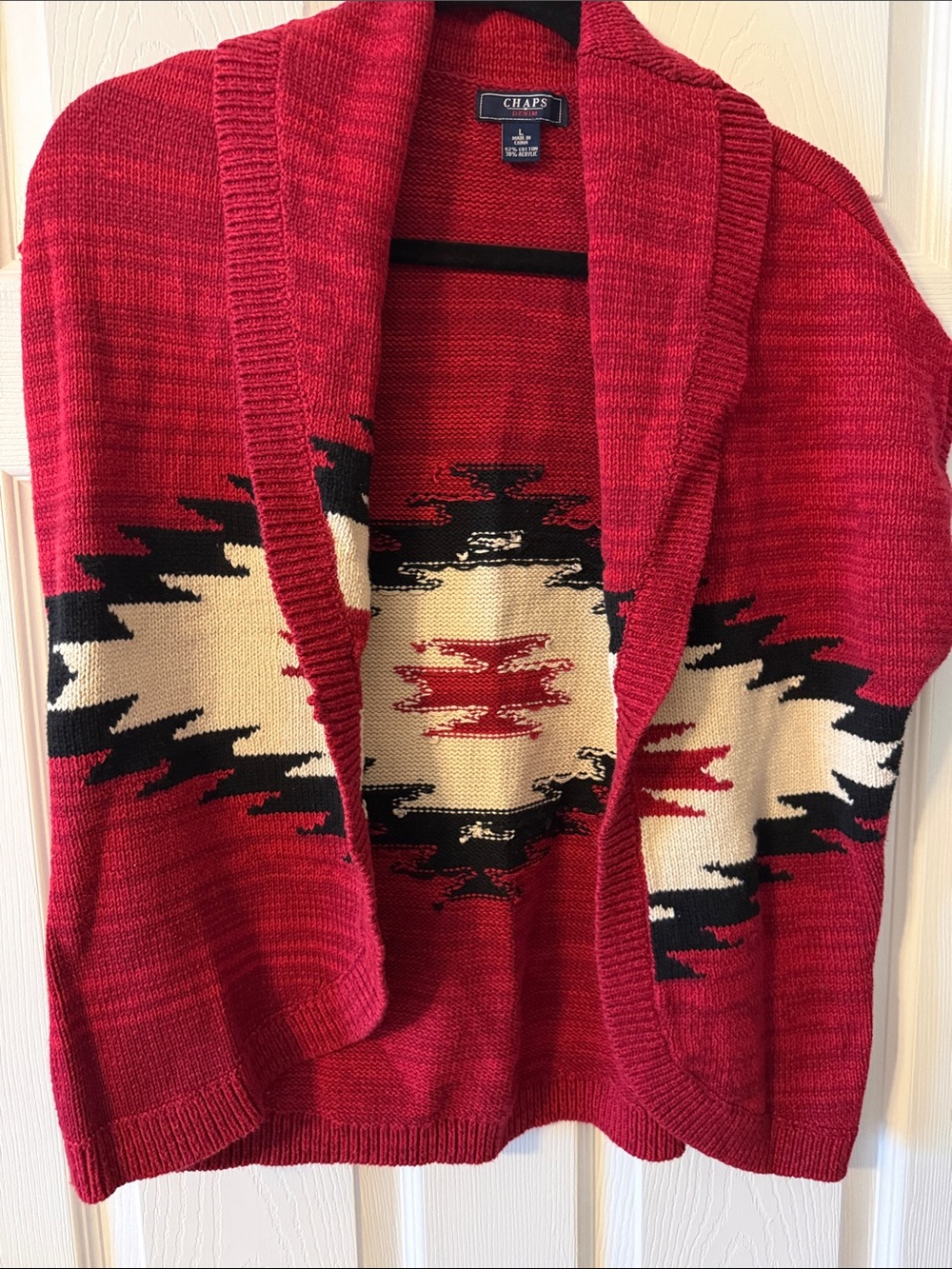 Chaps Red, Cream & Black Knit Southwestern Wrap